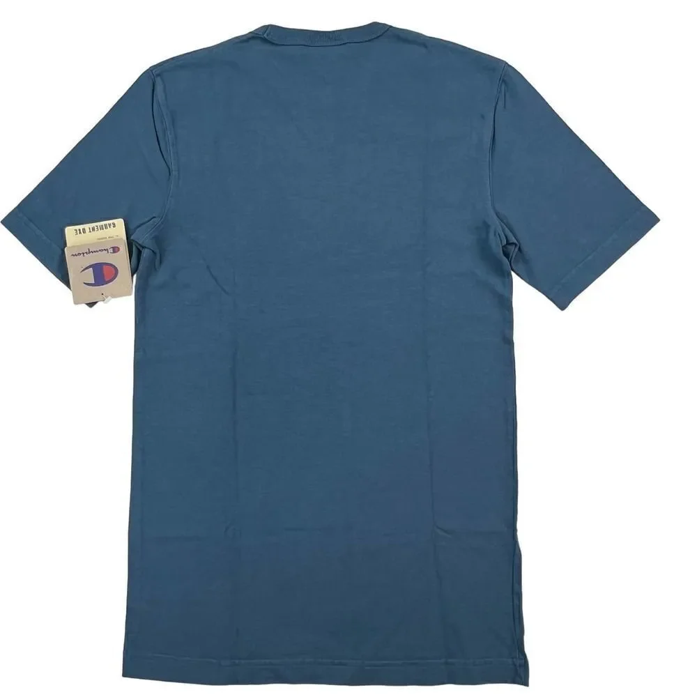 New Champion Men US XS Blue T-Shirt Crew Neck Short Sleeve Sport Casual Logo - Picture 3 of 9